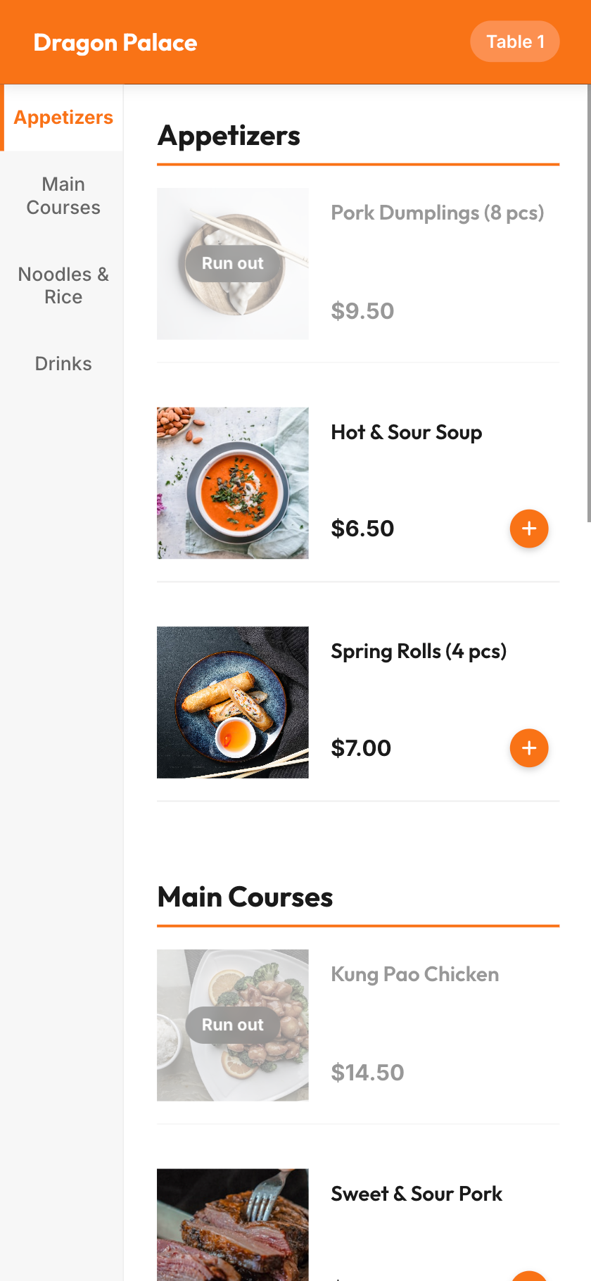 qrew guest menu on mobile