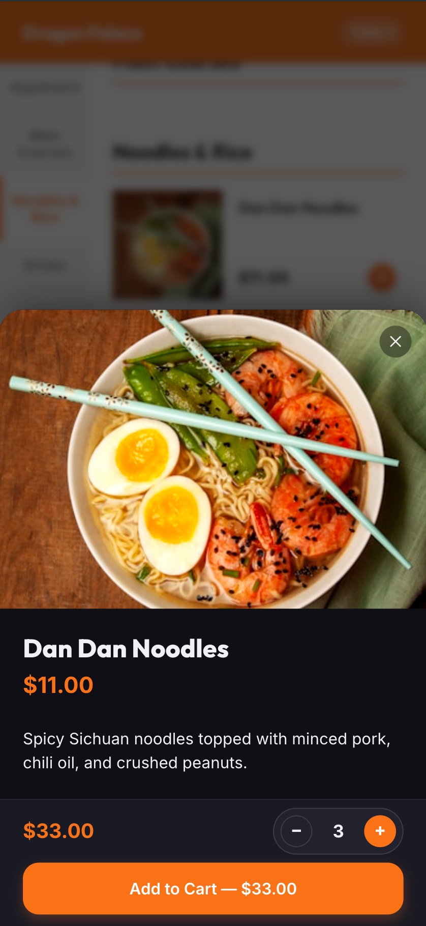 Guest viewing a dish detail on qrew