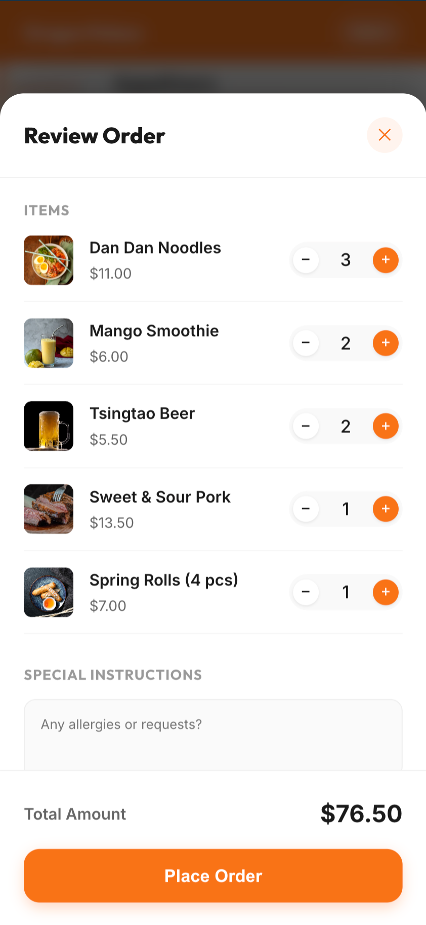 Guest reviewing their cart on qrew