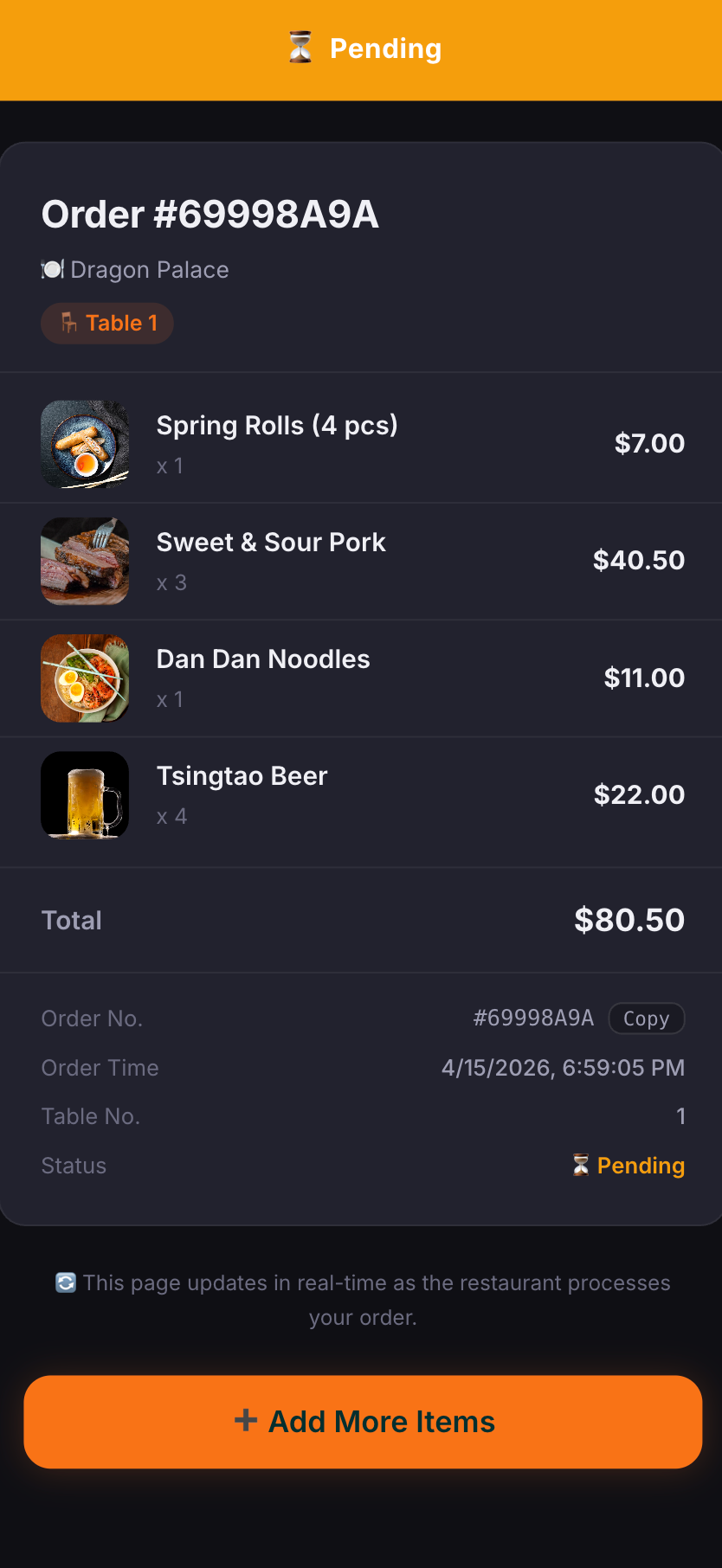 Guest tracking their order on qrew